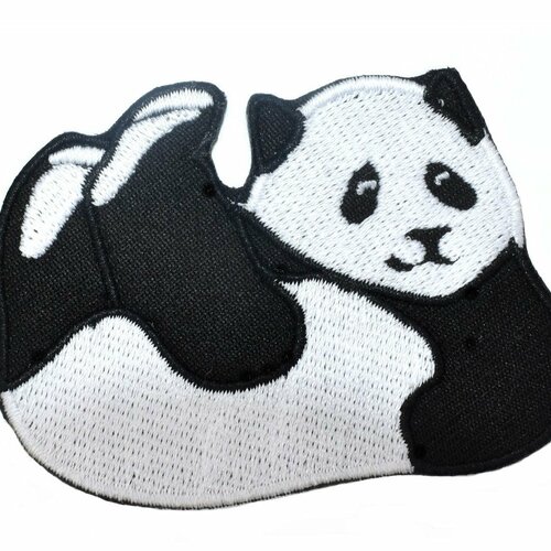 Patch panda, patch brodé petit panda relax, 7 cm, patch brodé thermocollant, customisation vêtements et accessoires