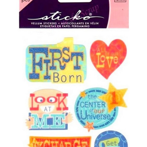 Stickers pailletés naissance de bébé en vélin sticko 17 x 10 cm scrapbooking carterie créative