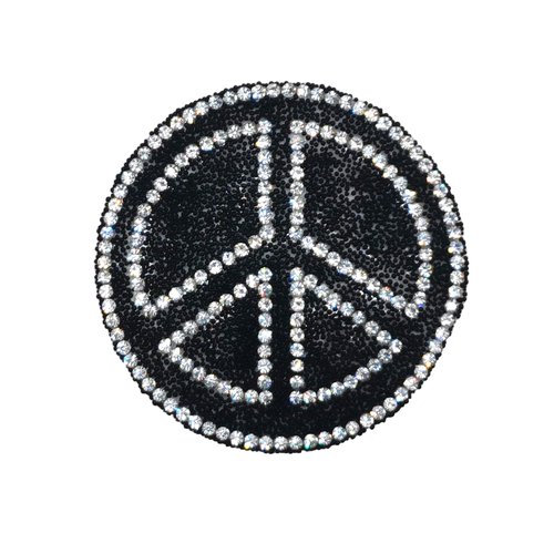 Ecusson symbole peace and love en strass, patch bijou pour customisation 6 cm