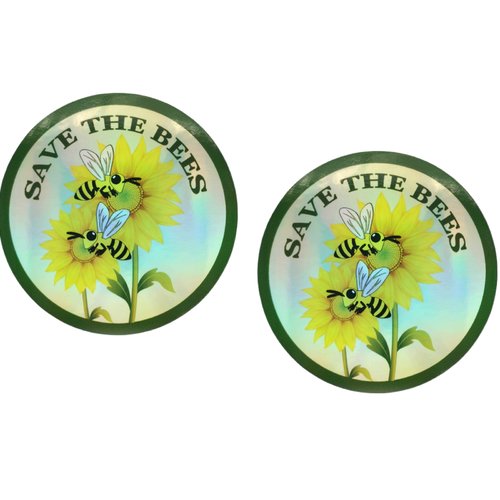 2 stickers save the bees, autocollants vinyles holographiques 7,5 cm, protection des abeilles