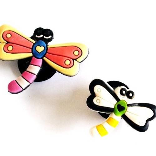 2 boutons décoratifs libellules - pins pour chaussures crocs ou tout autre décoration vêtement, sac 