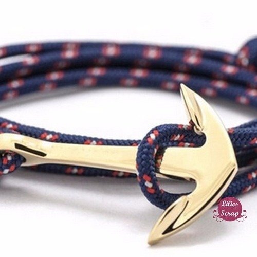 Bracelet ancre de marine dorée paracorde bleu marine bracelet nautique homme / femme / ado