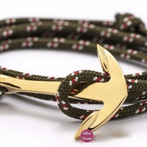 Bracelet ancre de marine dorée paracorde kaki bracelet nautique homme / femme / ado