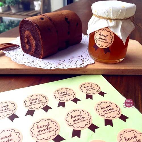 56 étiquettes handmade marron / stickers adhésifs pour vos pâtisseries, confitures.. faites maison bio 
