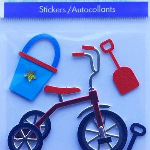 Stickers 3d jouets vélo pelle seau scrapbooking carterie créative 