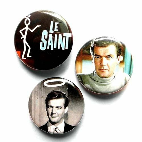 Histoire courte en 3 badges, le saint, roger moore, série tv, film culte