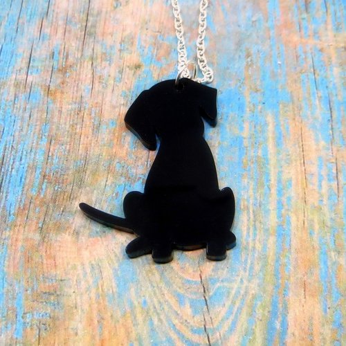 Collier Silhouette Chien Decoupe Laser De Plexi Noir Pendentif Ete Un Grand Marche