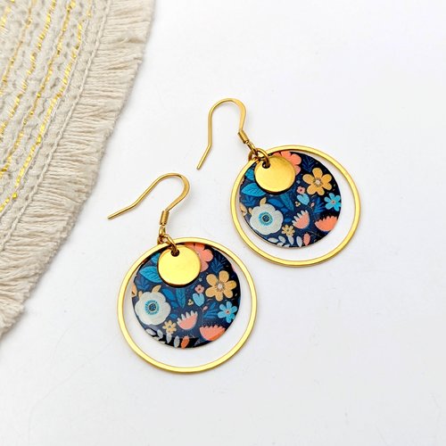 Boucles d'oreilles pendantes et rondes en acier inoxydable doré pour femme - collection naya : gipsy