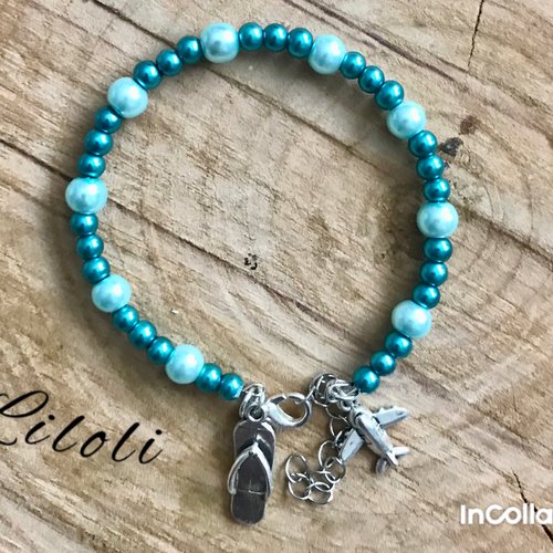 Bracelet fantaisie en perles nacrées turquoises