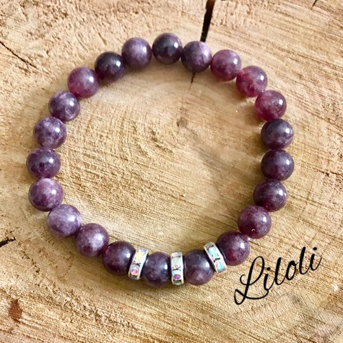 Bracelet en perles naturelle lepidolite violet