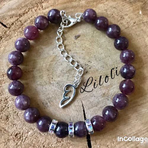 Bracelet en perles naturelle lepidolite violet