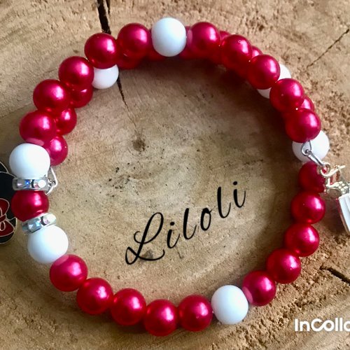 Bracelet fantaisie en perles nacrées rouge et blanche