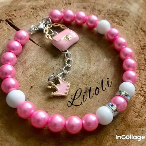 Bracelet fantaisie en perles nacrées rose