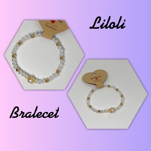 Bracelet perles blanche dorée