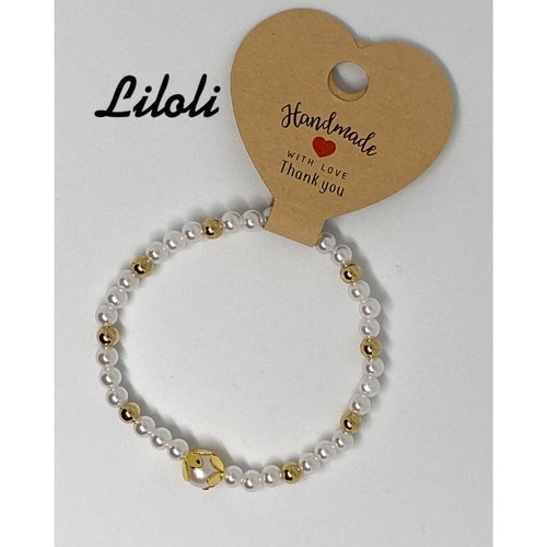 Bracelet perles blanche dorée