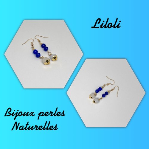 Boucle d’oreille perles calcédoines