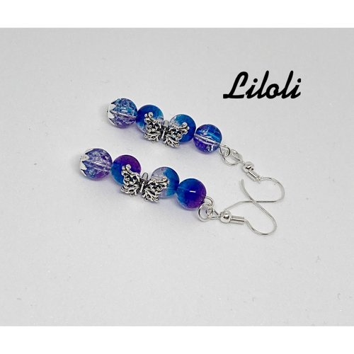 Boucle d’oreille violette et bleue