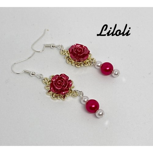 Boucle d’oreille rose rouge