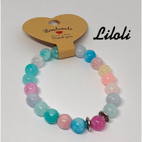 Bracelet perles de jade rose et bleu