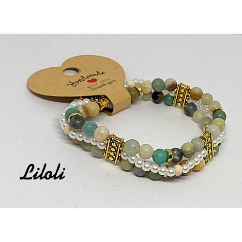 Bracelet triple imitation perles de jade