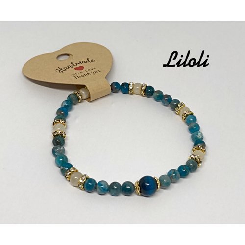 Bracelet agathe bleu et perle de lune