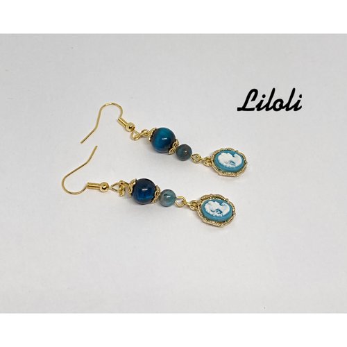 Boucle d’oreilles perles agathe bleu