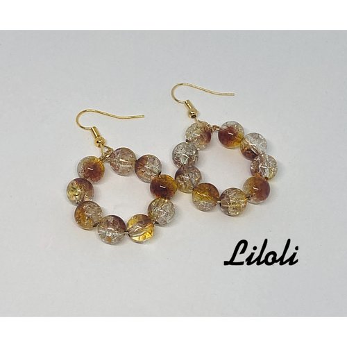 Boucle d’oreille perles craquelées marron