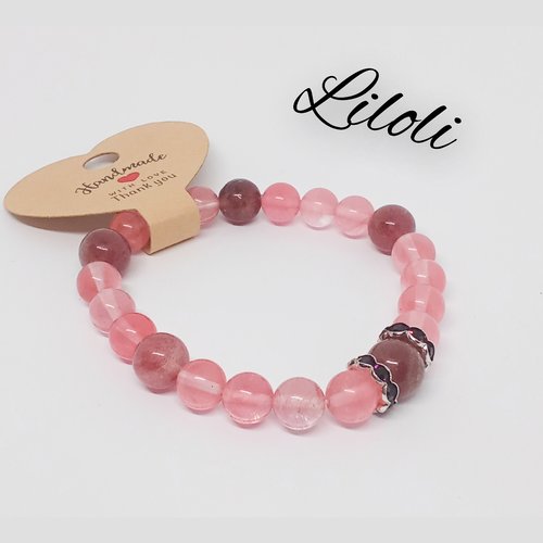 Bracelet en quartz fraise et cerise