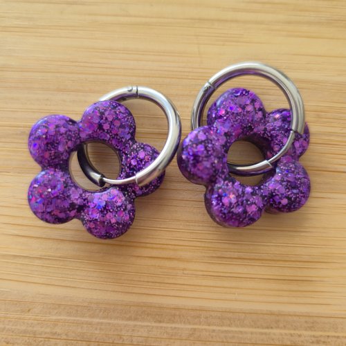 Boucles d'oreilles - pampille fleurs violettes