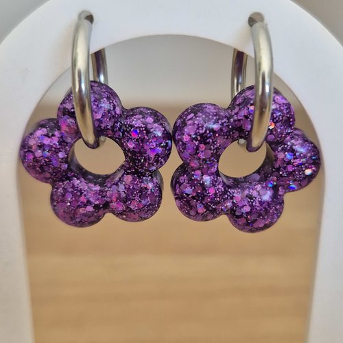 Boucles d'oreilles - pampille fleurs violettes