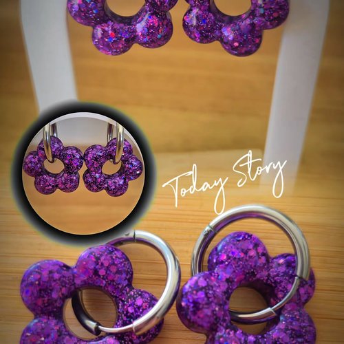 Boucles d'oreilles - pampille fleurs violettes