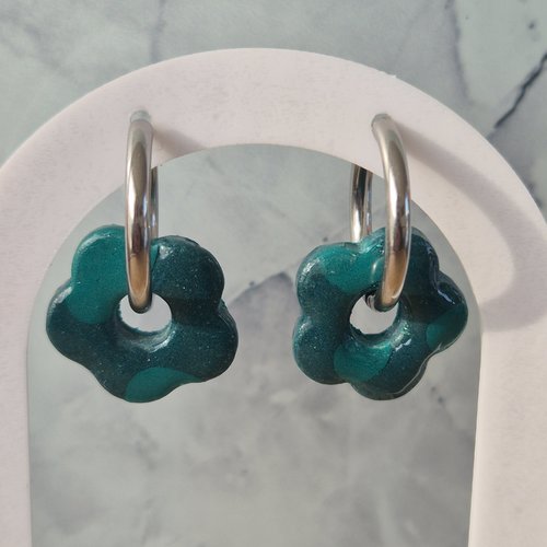 Pampilles fleurs interchangeables vertes pâte polymère