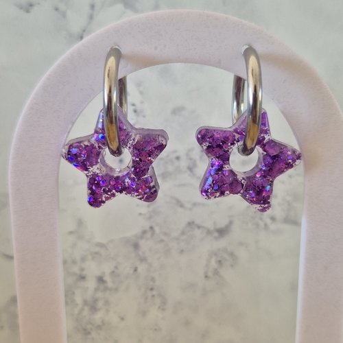 Boucles d'oreilles- pampille étoiles violettes