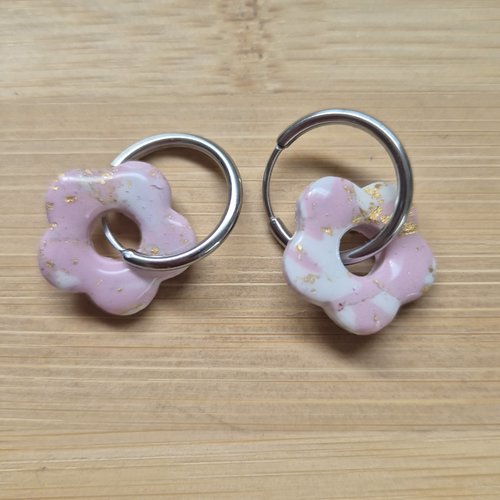 Boucles d'oreilles - pampille roses et blanches