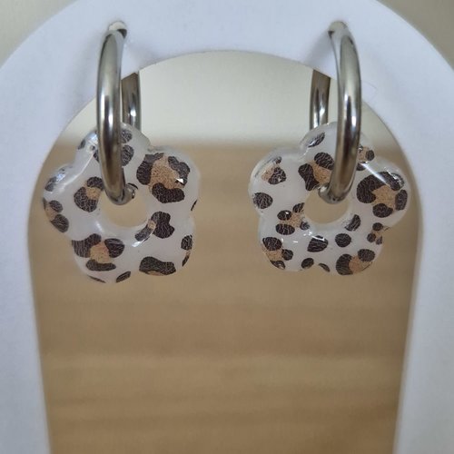 Boucles d'oreilles- pampilles fleurs léopard