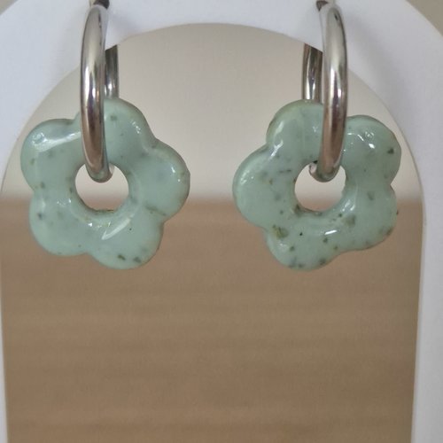 Boucles d'oreilles- pampilles fleurs interchangeables vertes