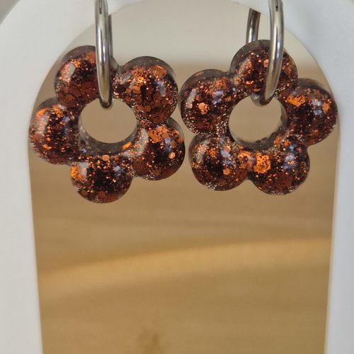 Boucles d'oreilles - pampilles fleurs marron