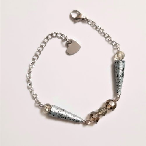 Bracelet  fantaisie perles cônes papier gris - perles facettées grises