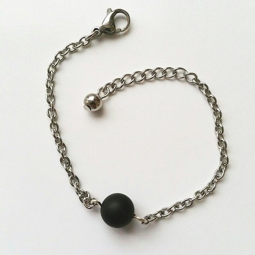 Bracelet acier fantaisie pierre minérale onyx noir