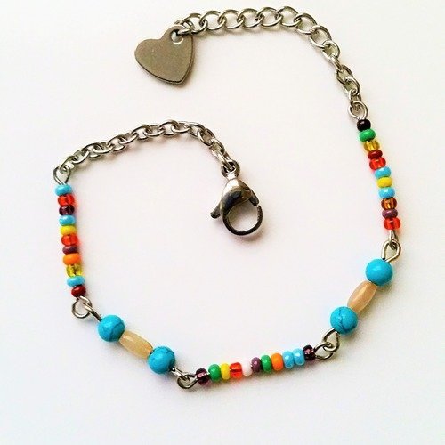 Bracelet chaine acier perles rocaille multicolor bracelet ethnique