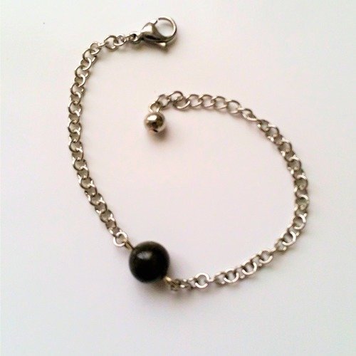 Bracelet chaine acier maille rolo en acier perle pierre de gemme labradorite