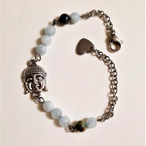 Bracelet perles aigue marine bouddha