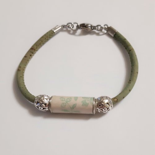 Bracelet femme cordon liège vert