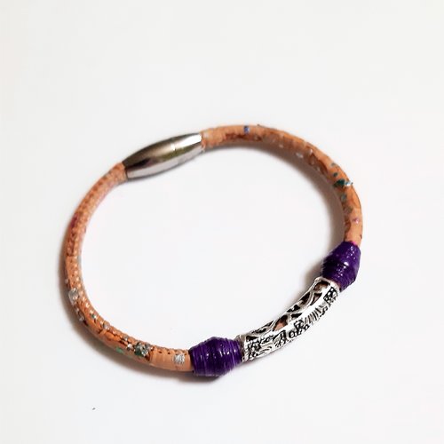 Hors stock bracelet manchette cordon liège perles en papier et perle courbée tube creux