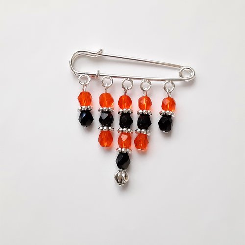 Broche épingle perles en verre tchèque de bohême orange et noir