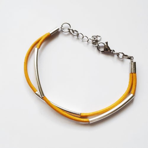 Bracelet 2 cordons cuir jaune