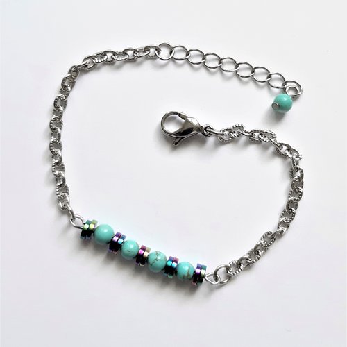 Bracelet perles heishis hématite chaine acier