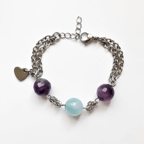 Bracelet perles double chaine acier