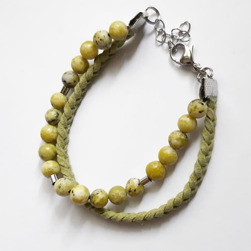 Bracelet  femme perles chrysoprase citron et cordon suédine
