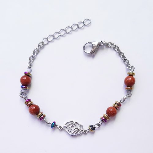 Hors stock bracelet acier perles pierre minérale pierre de soleil en silice